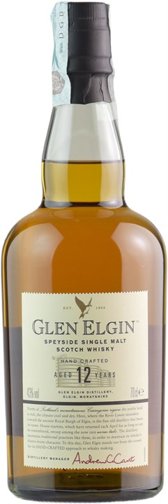Fronte Glen Elgin Speyside Single Malt Scotch Whisky Hand Crafted 12 Anni