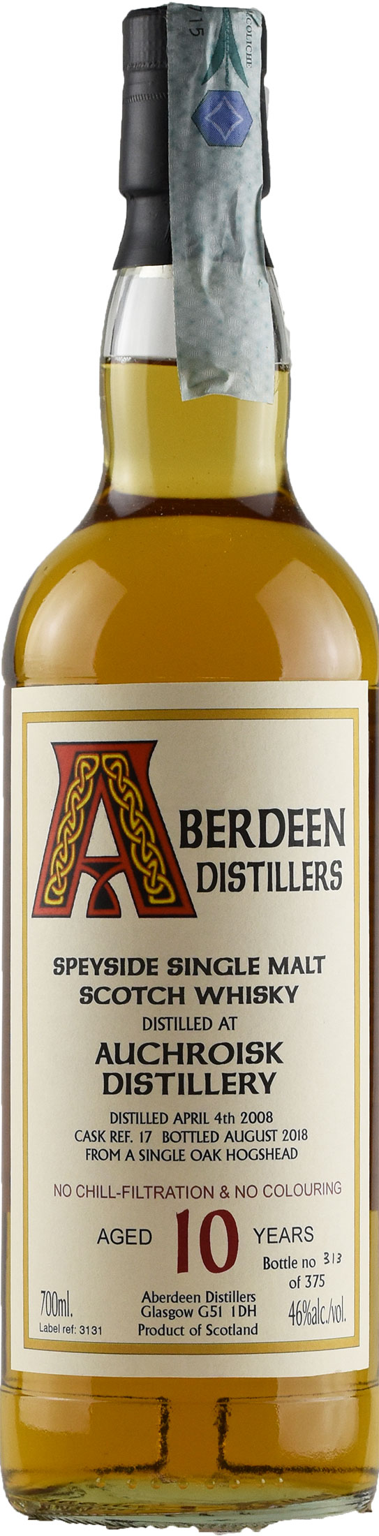 Aberdeen Distillery Auchroisk Whisky Speyside 2008 10 Anni