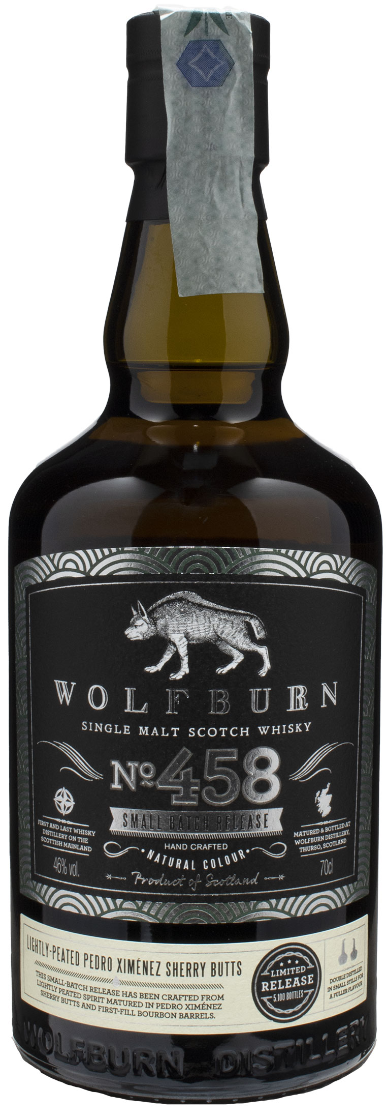 Wolfburn Single Malt Scotch Whisky 458 Small Batch Release Lightly-Peated Px Sherry Butts 0,7L