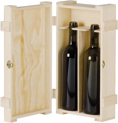 Vorderseite Natural wooden case for 2 bottles