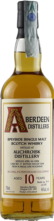 Vorderseite Aberdeen Distillery Auchroisk Whisky Speyside 2008 10 Y.O.