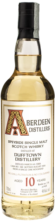 Fronte Aberdeen Distillery Dufftown Whisky Speyside 2008 10 Anni