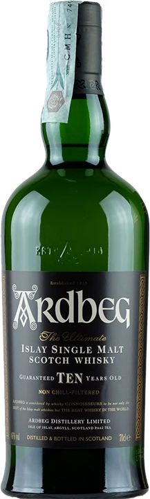 Fronte Ardbeg Islay Single Malt Scotch Whisky 10 Anni 