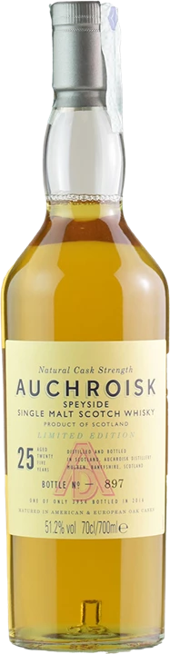 Fronte Auchroisk Speyside Single Malt Scotch Whisky Natural Cask Strength Limited Edition 25 Anni