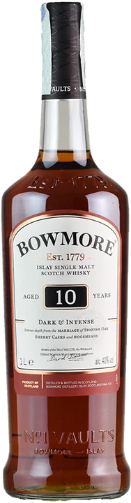Fronte Bowmore Islay Single Malt Scotch Whisky 10 Anni 1L.