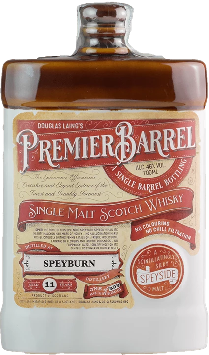 Fronte Douglas Laing's Premier Barrel Whisky Speyside Speyburn 11 Anni