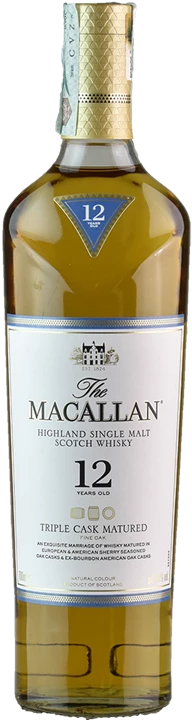 Fronte Macallan Highland Single Malt Scotch Whisky Triple Cask 12 Anni