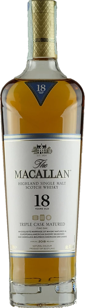 Achat de Whisky écossais Macallan Triple Cask Matured 18 ans d'âge à La  Garde dans le Var - Cave à Vin, Champagne et Spiritueux à La Garde -  L'Entrepôt du vin