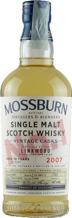 Vorderseite Mossburn Whisky Vintage Casks n.1 Linkwood 10 Y.O.