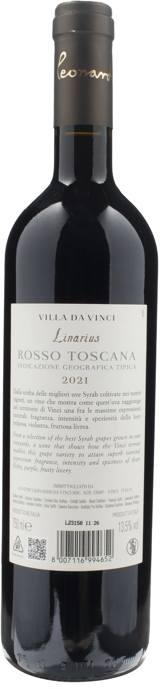 Leonardo Da Vinci Villa Da Vinci Syrah Linarius 2021 - Xtrawine.com